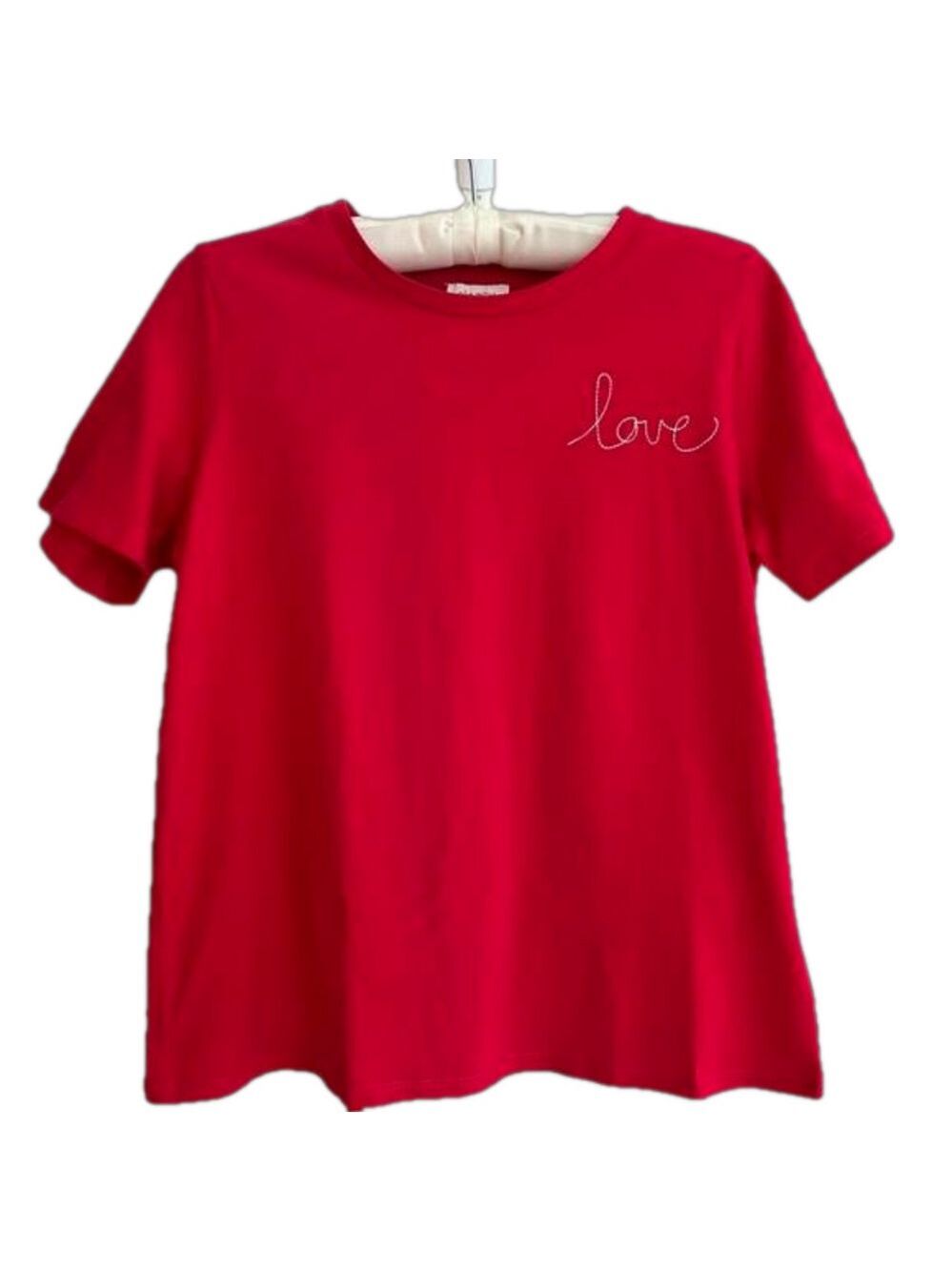 ELLA MOSS Red Short Sleeve Love Embroidered T-Shirt Travel Weekend 100% Cotton